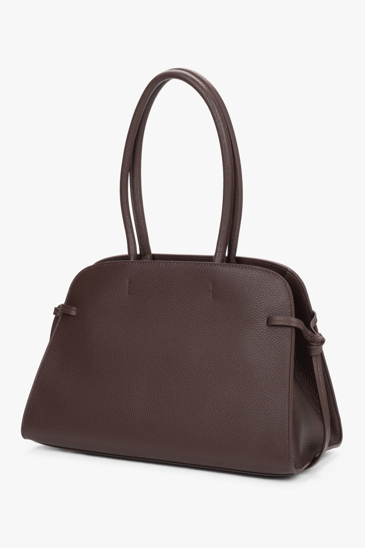 Women's dark brown genuine leather shoulder bowler bag with side lacing Estro.