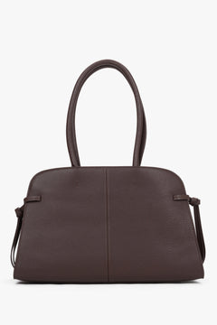 Women's dark brown leather bowler bag Estro - close-up of side lacing and details.
