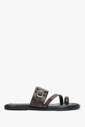 Women’s Dark Brown Leather Slides with Gold Buckle and Toe Loop Estro ER00119559.