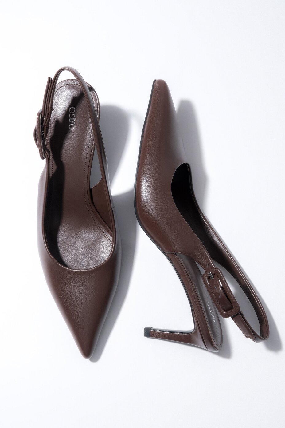 Women’s Dark Brown Leather Slingback Pumps with Stiletto Heel Estro ER00119690.