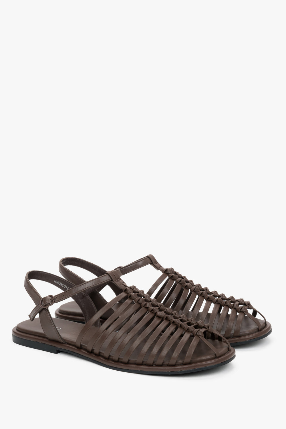 Women's Dark Brown Leather Thin-Strap Fisherman Sandals Estro ER00119392.