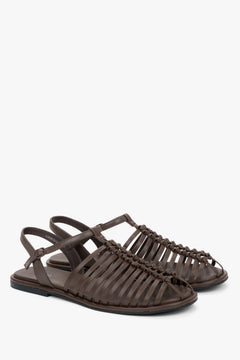 Women's Dark Brown Leather Thin-Strap Fisherman Sandals Estro ER00119392.