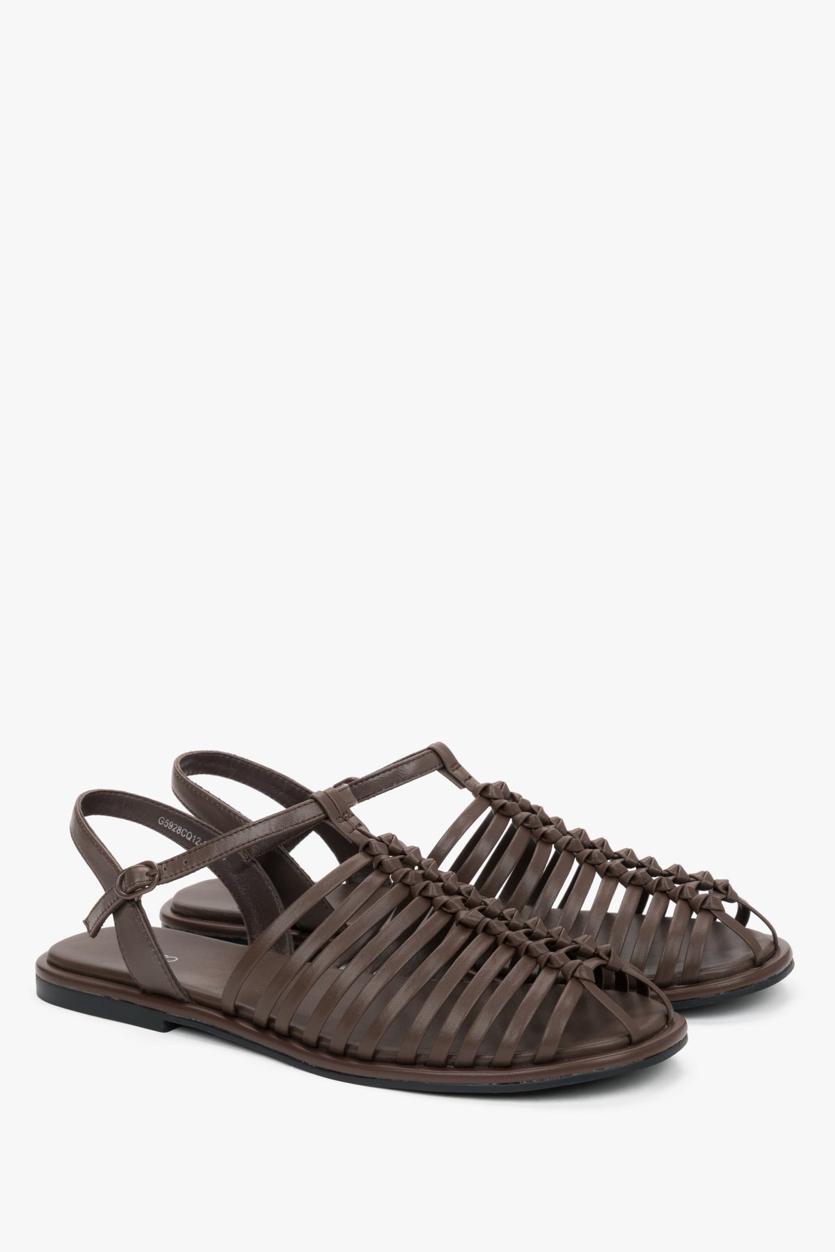 Women's Dark Brown Leather Thin-Strap Fisherman Sandals Estro ER00119392.