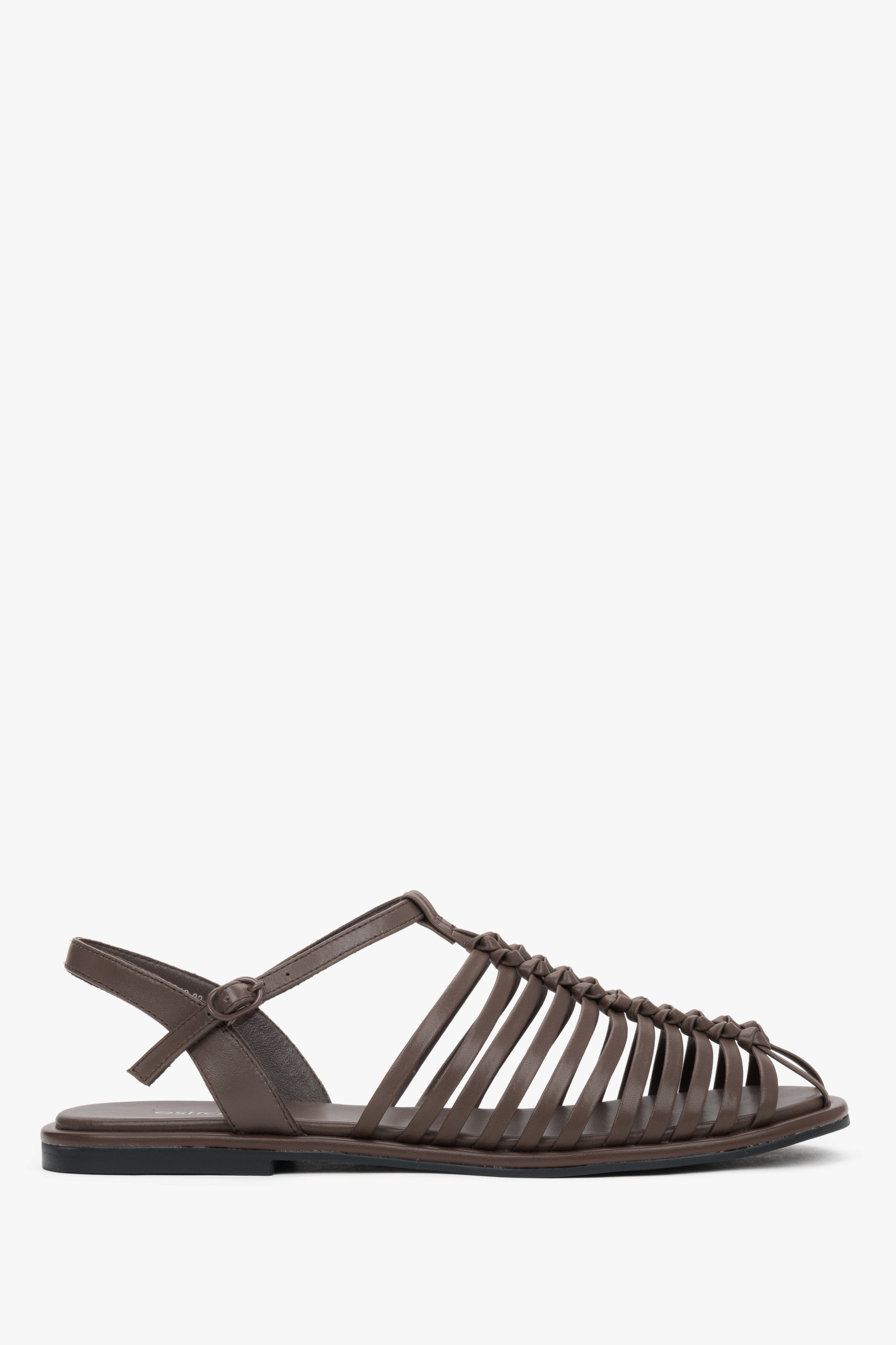 Dark brown women's leather fisherman sandals with thin straps, Estro.