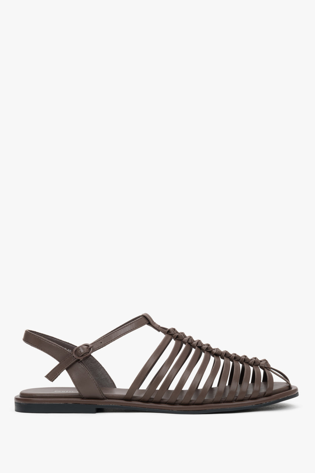 Dark brown women's leather fisherman sandals with thin straps, Estro.