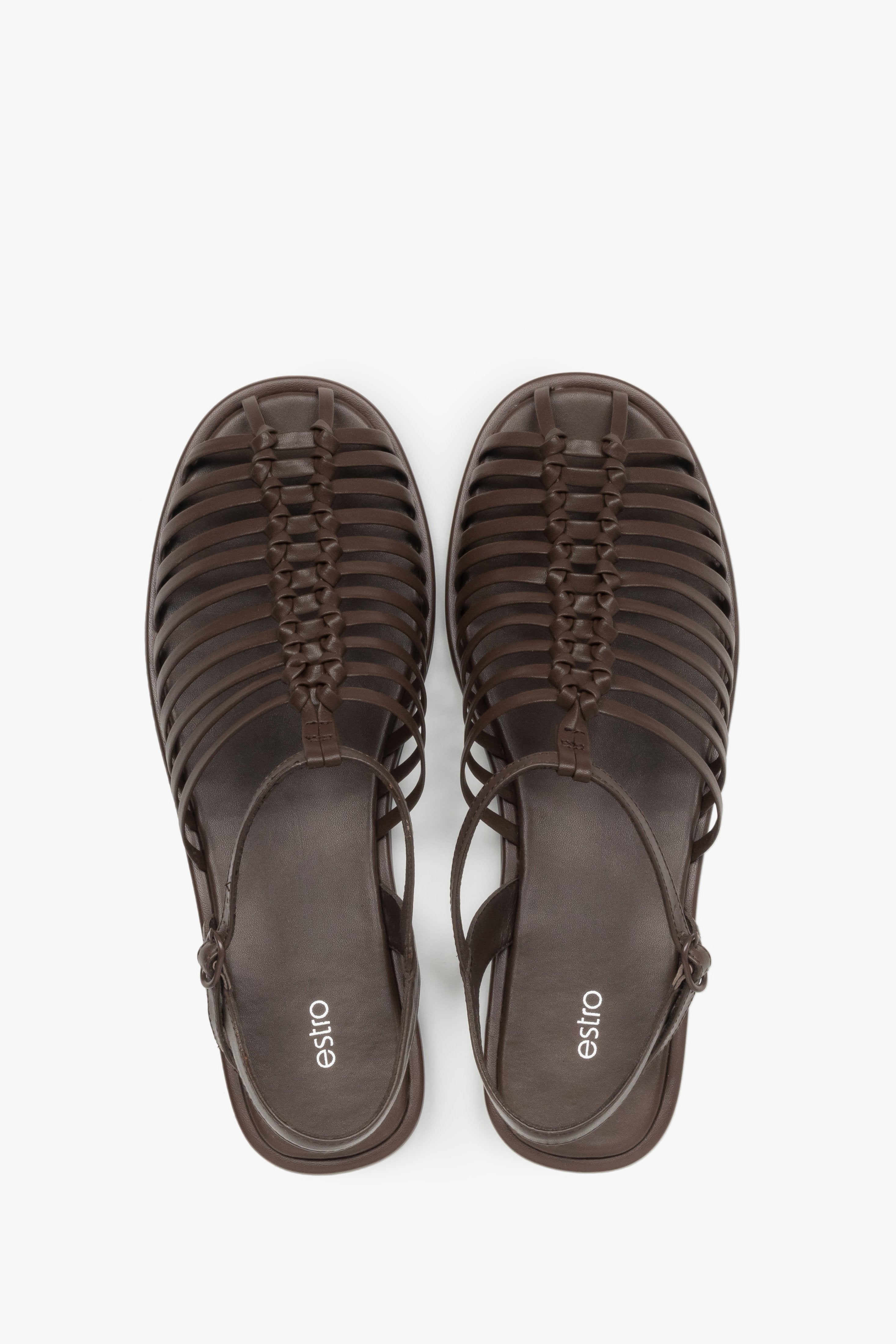 Women's minimalist fisherman-style sandals in rich brown leather, Estro.