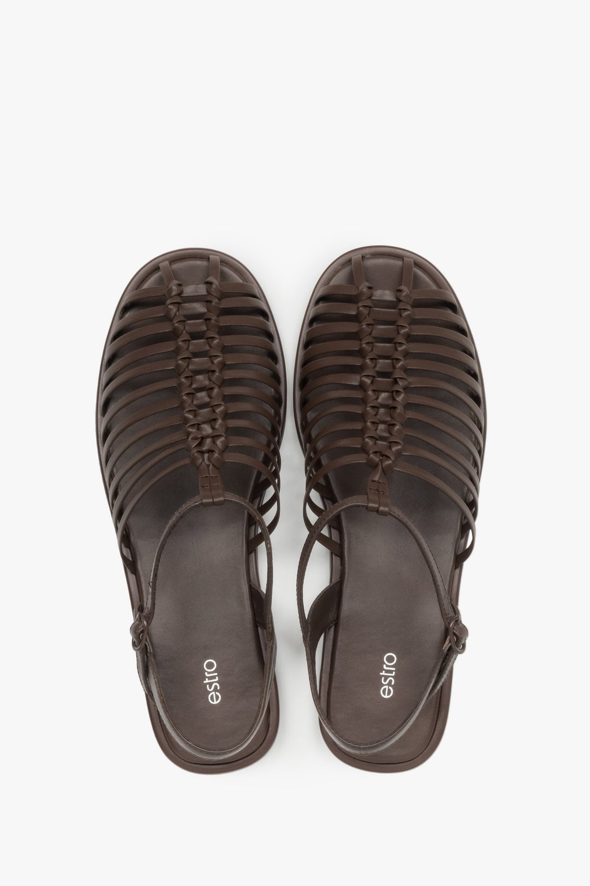 Women's minimalist fisherman-style sandals in rich brown leather, Estro.