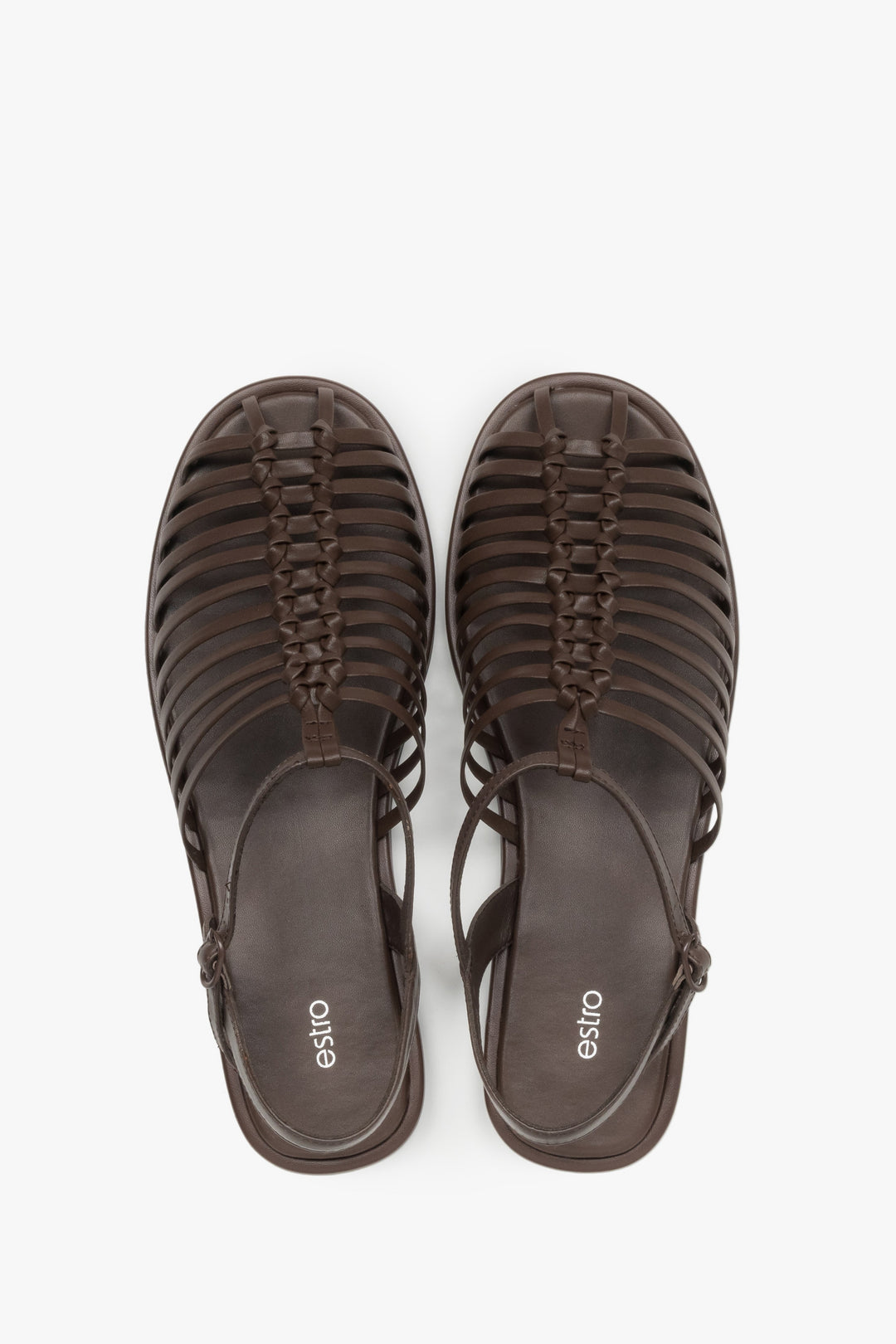 Women's minimalist fisherman-style sandals in rich brown leather, Estro.