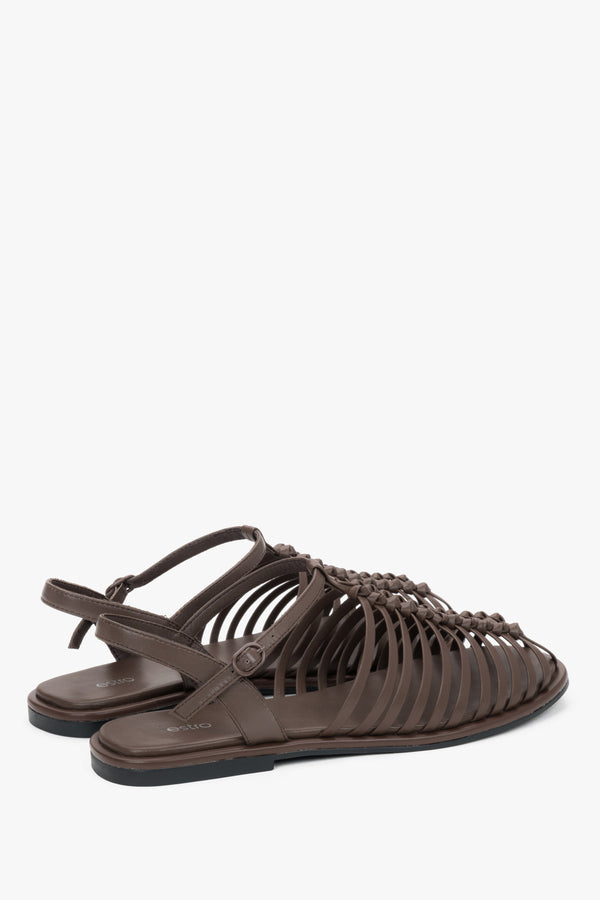 Estro dark brown leather cage sandals with a premium chevro insole.