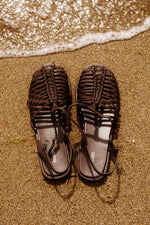 Women's Dark Brown Leather Thin-Strap Fisherman Sandals Estro ER00119392.