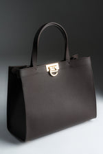 Women’s Dark Brown Leather Tote Bag with Gold Hardware Estro ER00118897.