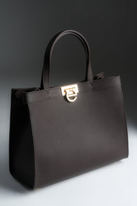 Women’s Dark Brown Leather Tote Bag with Gold Hardware Estro ER00118897.