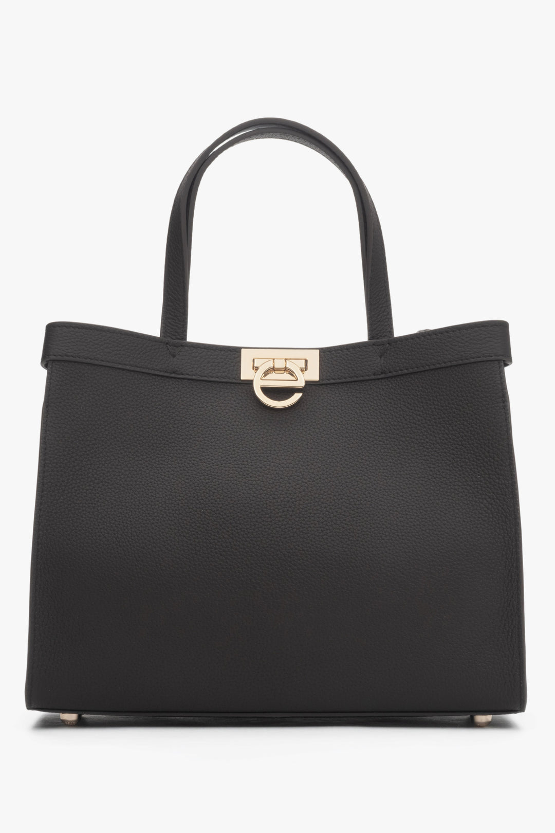 Elegant dark brown leather shoulder bag with sophisticated gold hardware.