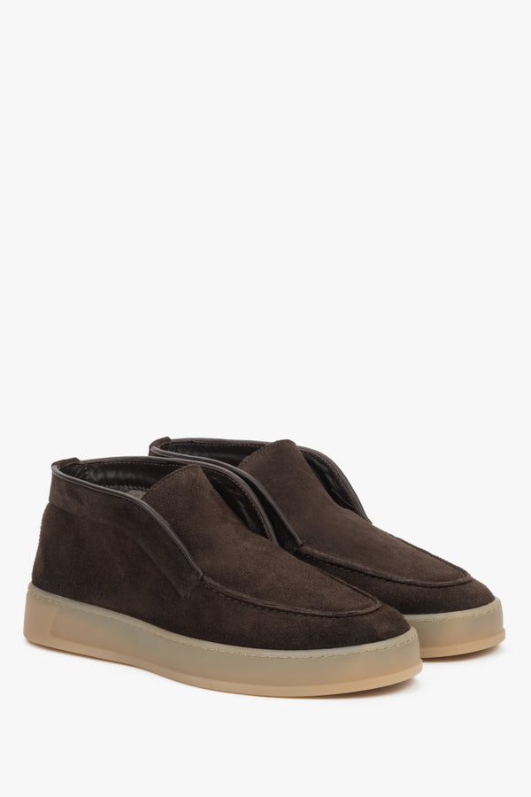 Dark Brown High-Top Women's Loafers made of Genuine Italian Premium Velour.