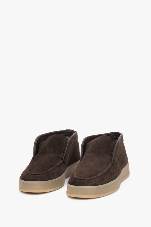 Women's Dark Brown High-Top Loafers made of Genuine Italian Premium Velour Estro ER00118120.