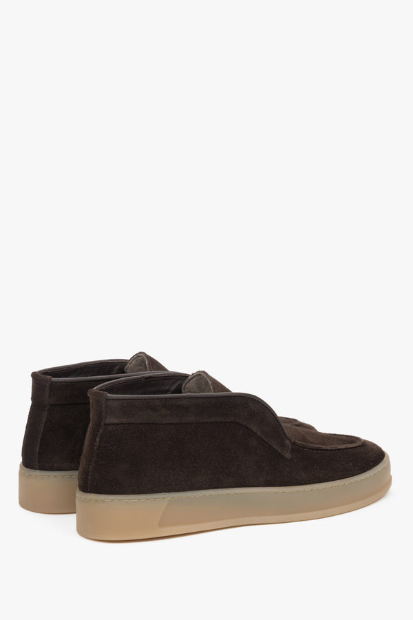 Dark Brown Women's High-Top Loafers made of Genuine Italian Premium Velour Estro ER00118120.