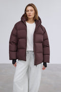 Women's Dark Brown Loose Fit Jacket with Eco-Down Insulation Estro ER00119334.