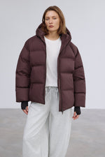 Women's Dark Brown Loose Fit Jacket with Eco-Down Insulation Estro ER00119334.