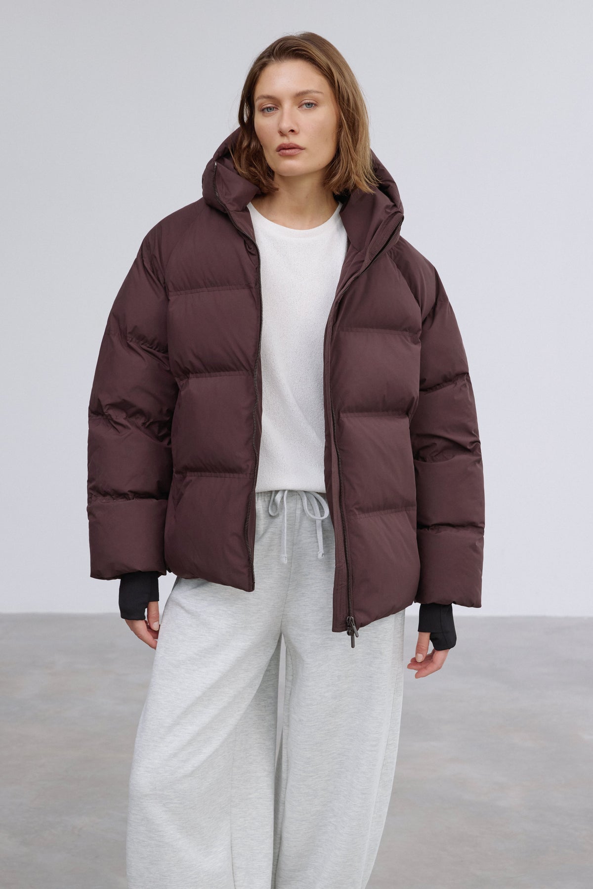Women's Dark Brown Loose Fit Jacket with Eco-Down Insulation Estro ER00119334.