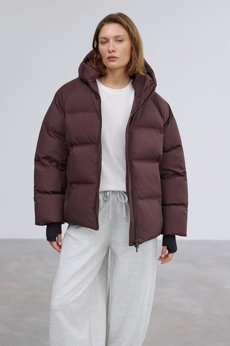 Women's Dark Brown Loose Fit Jacket with Eco-Down Insulation Estro ER00119334.