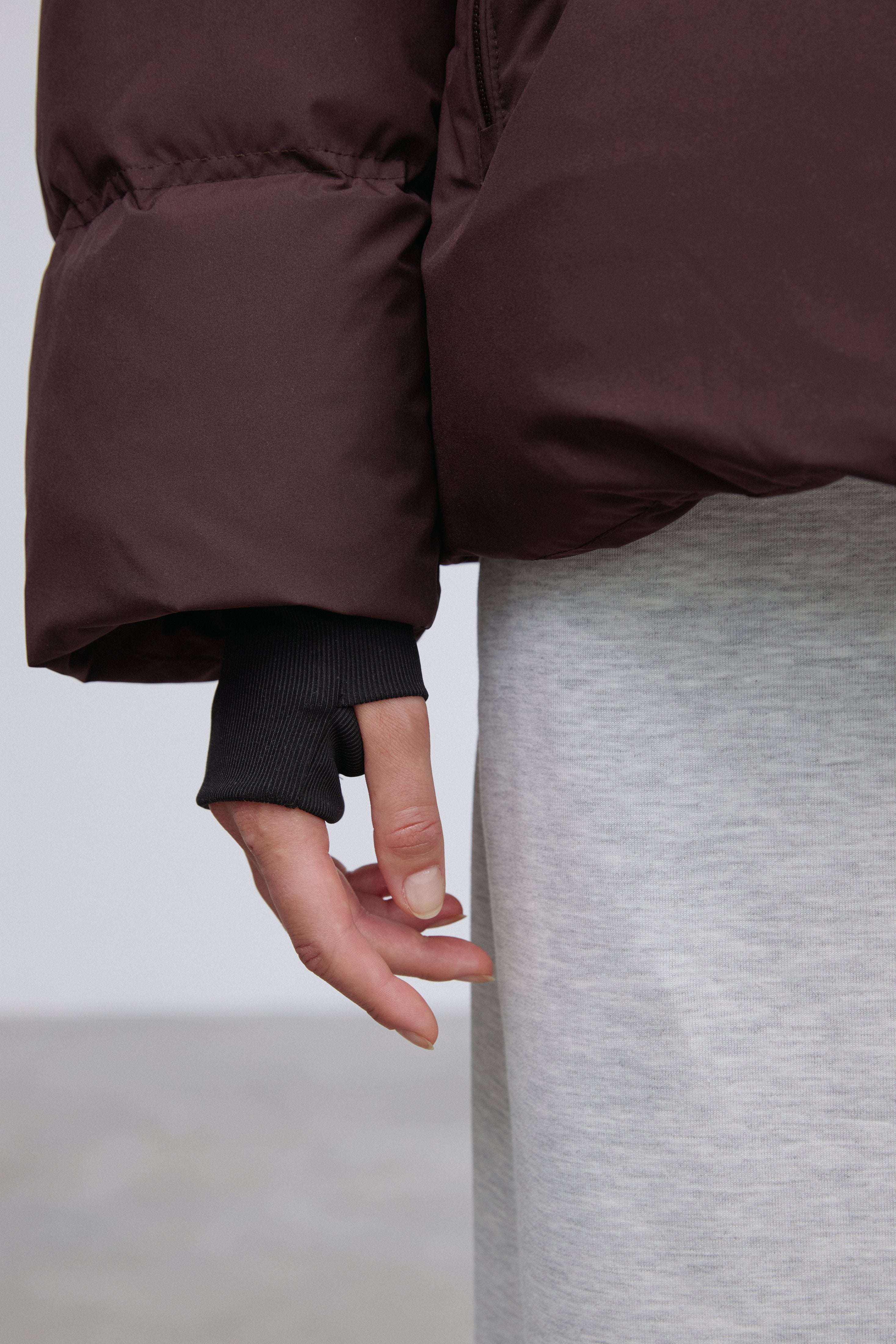 Detailed view highlighting the premium eco-down padding and fine tailoring.