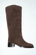 Women’s Dark Brown Low-Heel Knee-High Boots in Genuine Velour Estro ER00118921.