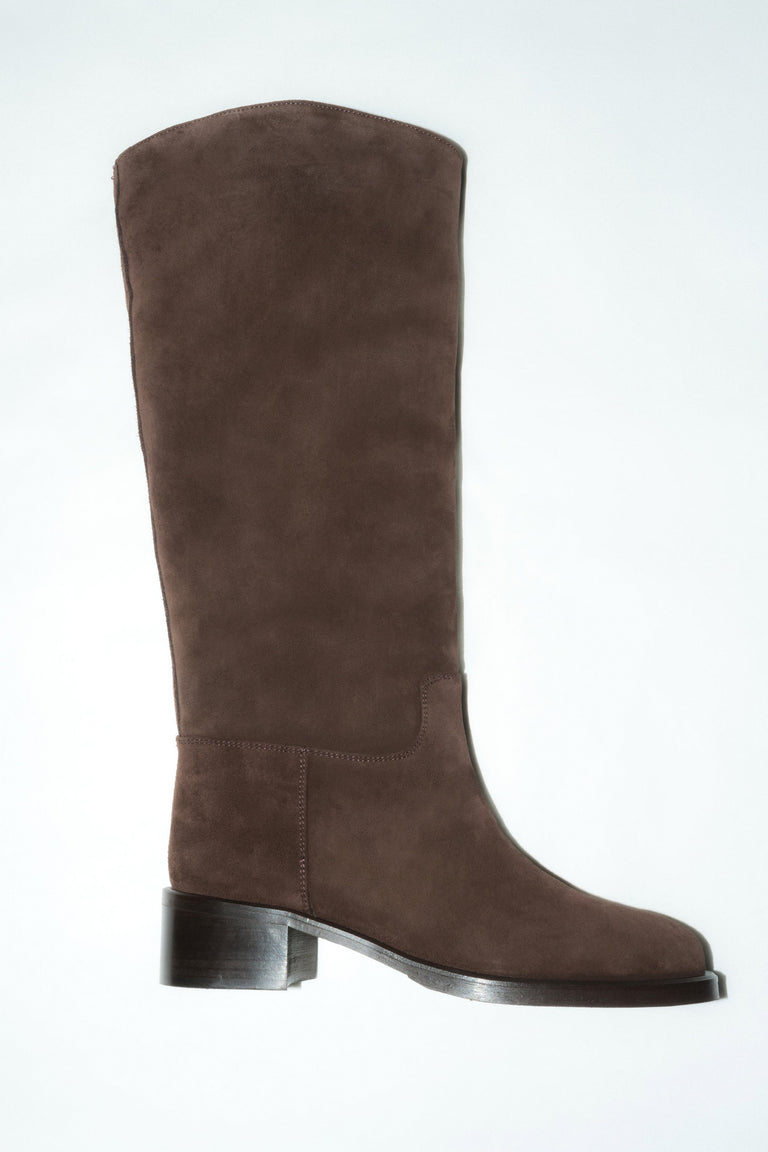 Women’s Dark Brown Low-Heel Knee-High Boots in Genuine Velour Estro ER00118921.