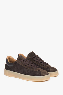 Dark brown women's sneakers made of high-quality Italian premium genuine velour.