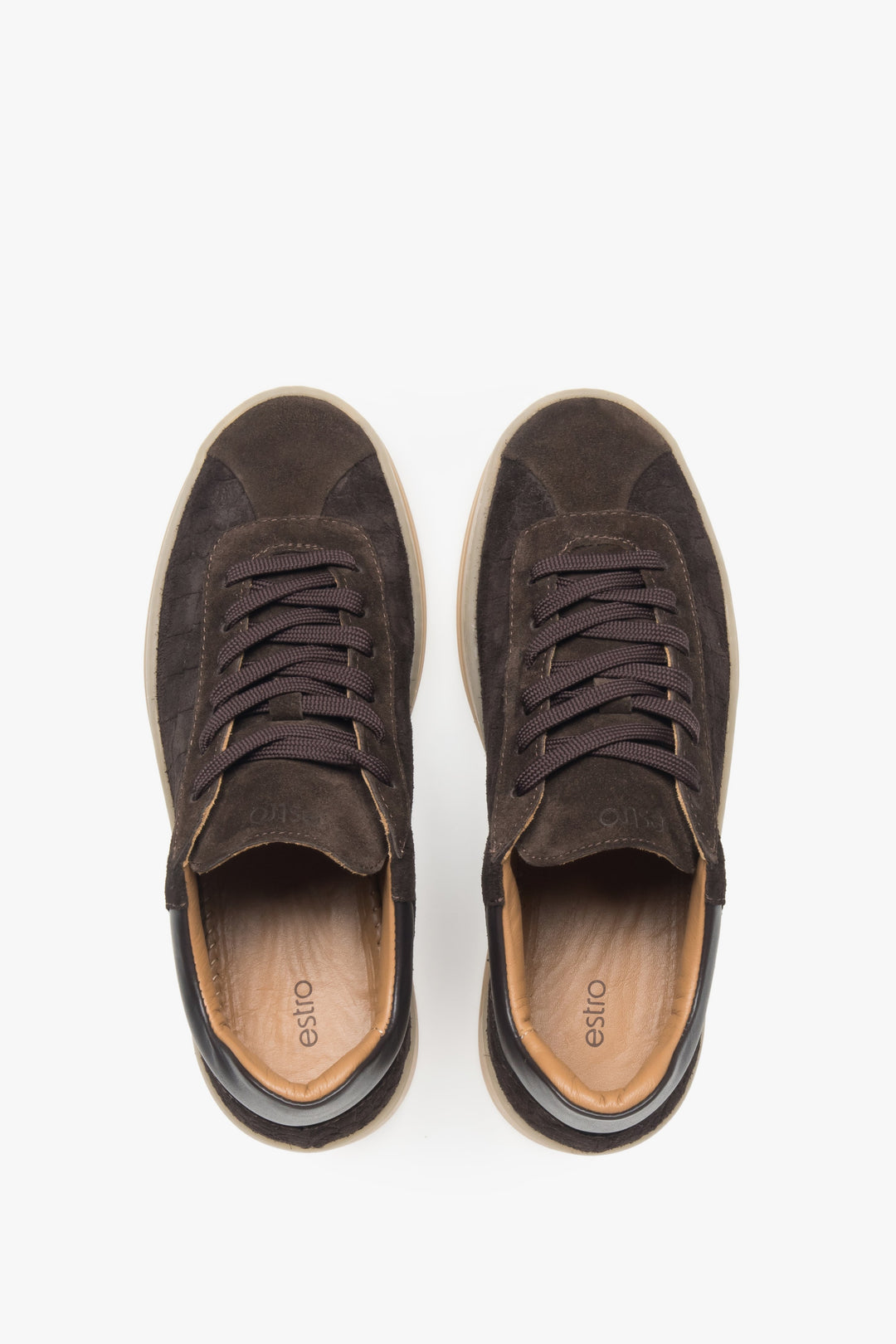Dark brown women's sneakers by Estro, crafted from soft genuine velour.