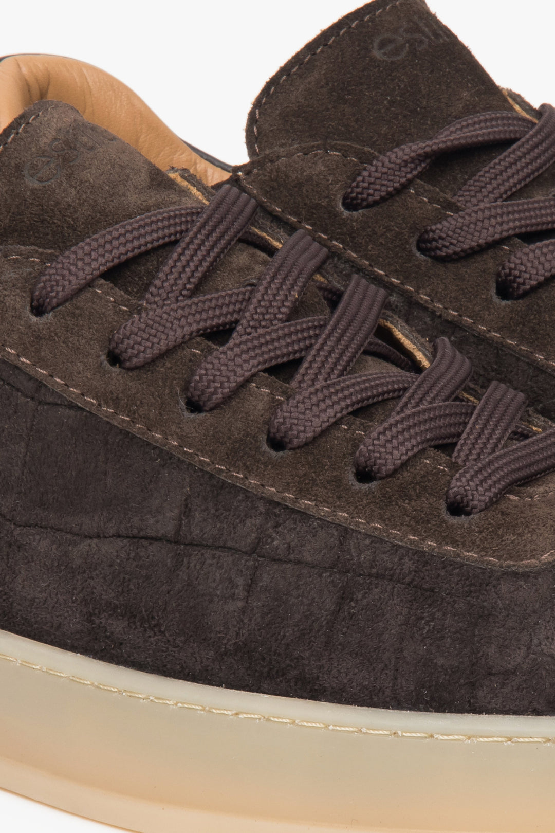 Sneakers by Estro, made of dark brown Italian premium velour.