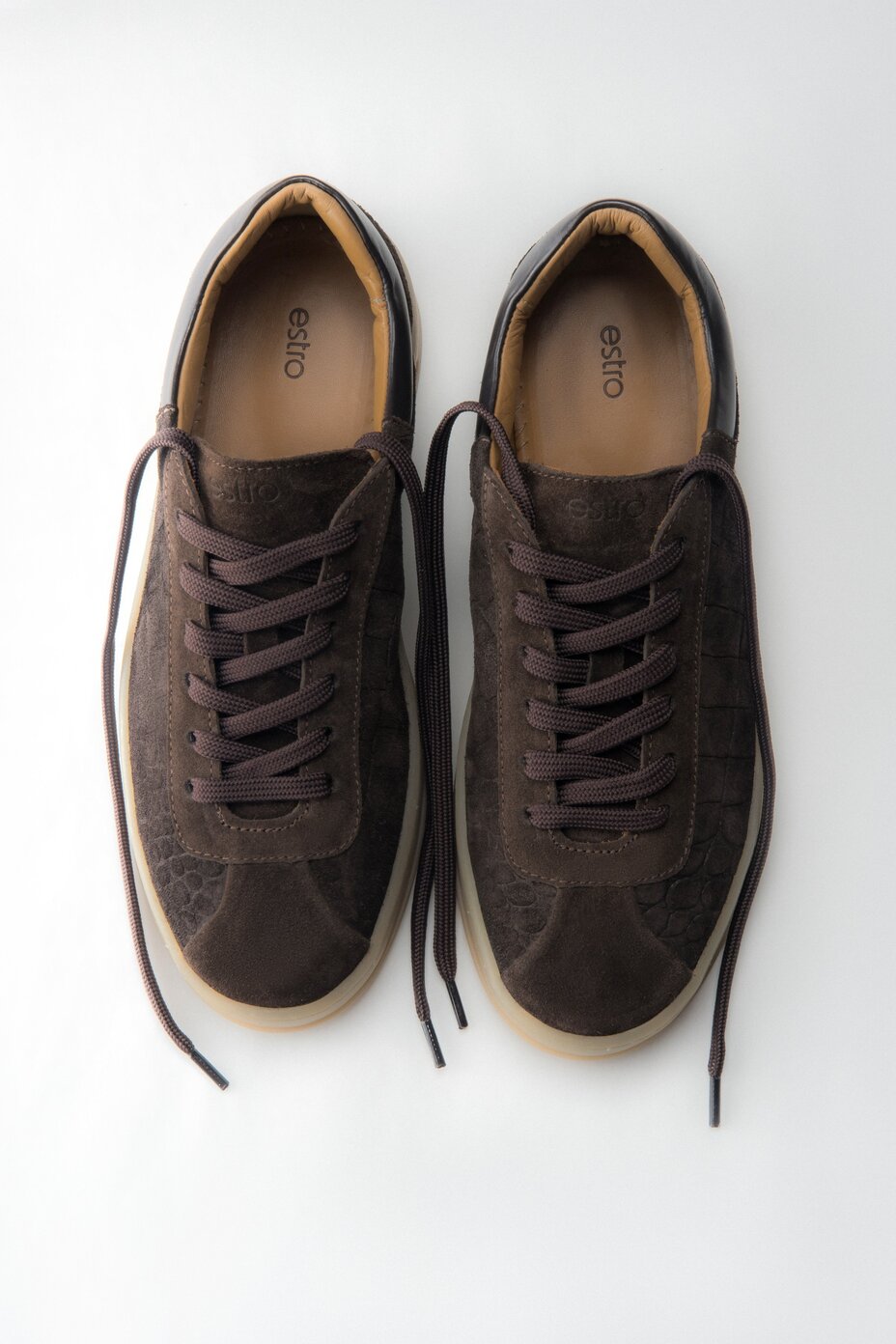 Women's Dark Brown Low-Top Sneakers made of Premium Italian Genuine Velour Estro ER00117955