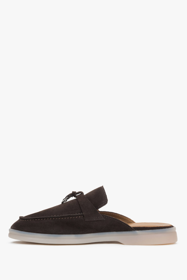 Women’s dark brown mules made of soft natural velour Estro.