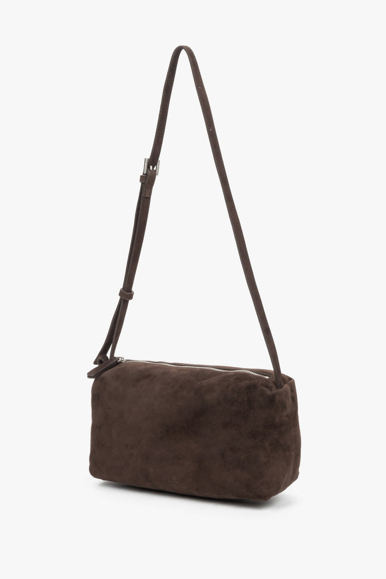 Dark brown crossbody bag in soft natural velour.