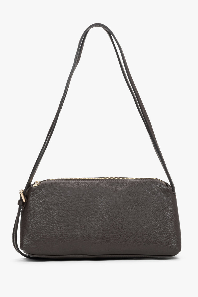 Stylish dark brown women's handbag made of textured premium Italian leather in an oblong design.