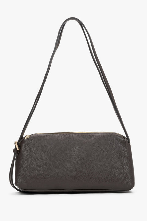 Stylish dark brown women's handbag made of textured premium Italian leather in an oblong design.