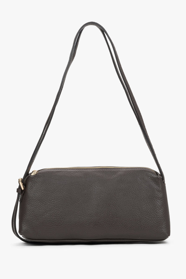 Stylish dark brown women's handbag made of textured premium Italian leather in an oblong design.