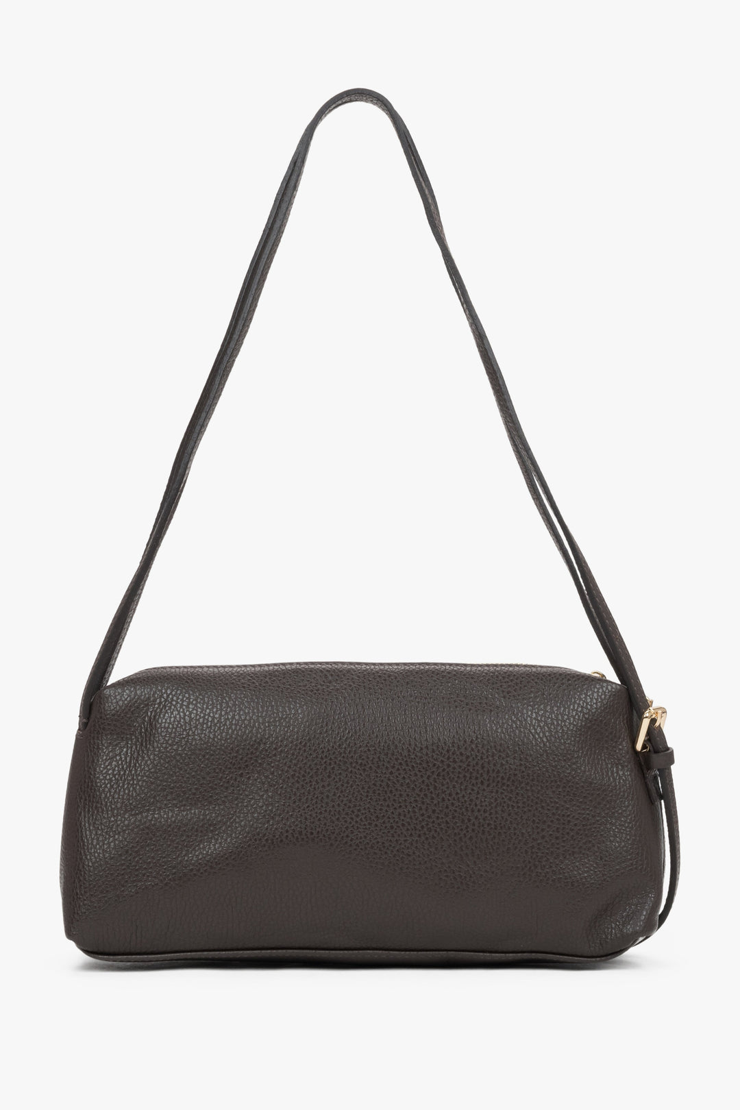 Dark brown women's oblong shoulder bag made of pebbled premium Italian genuine leather