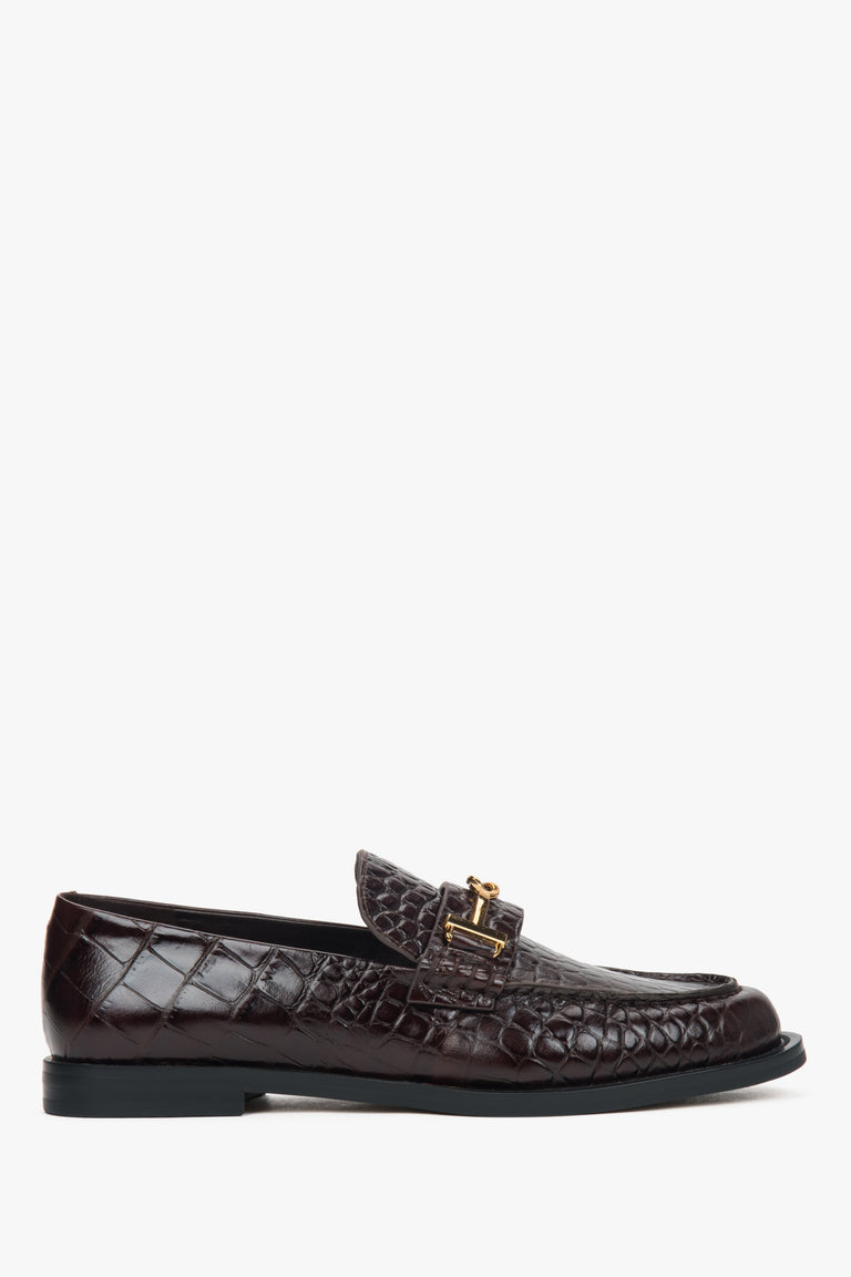 Women’s Dark Brown Patent Leather Loafers with Decorative Buckle Estro ER00118508.