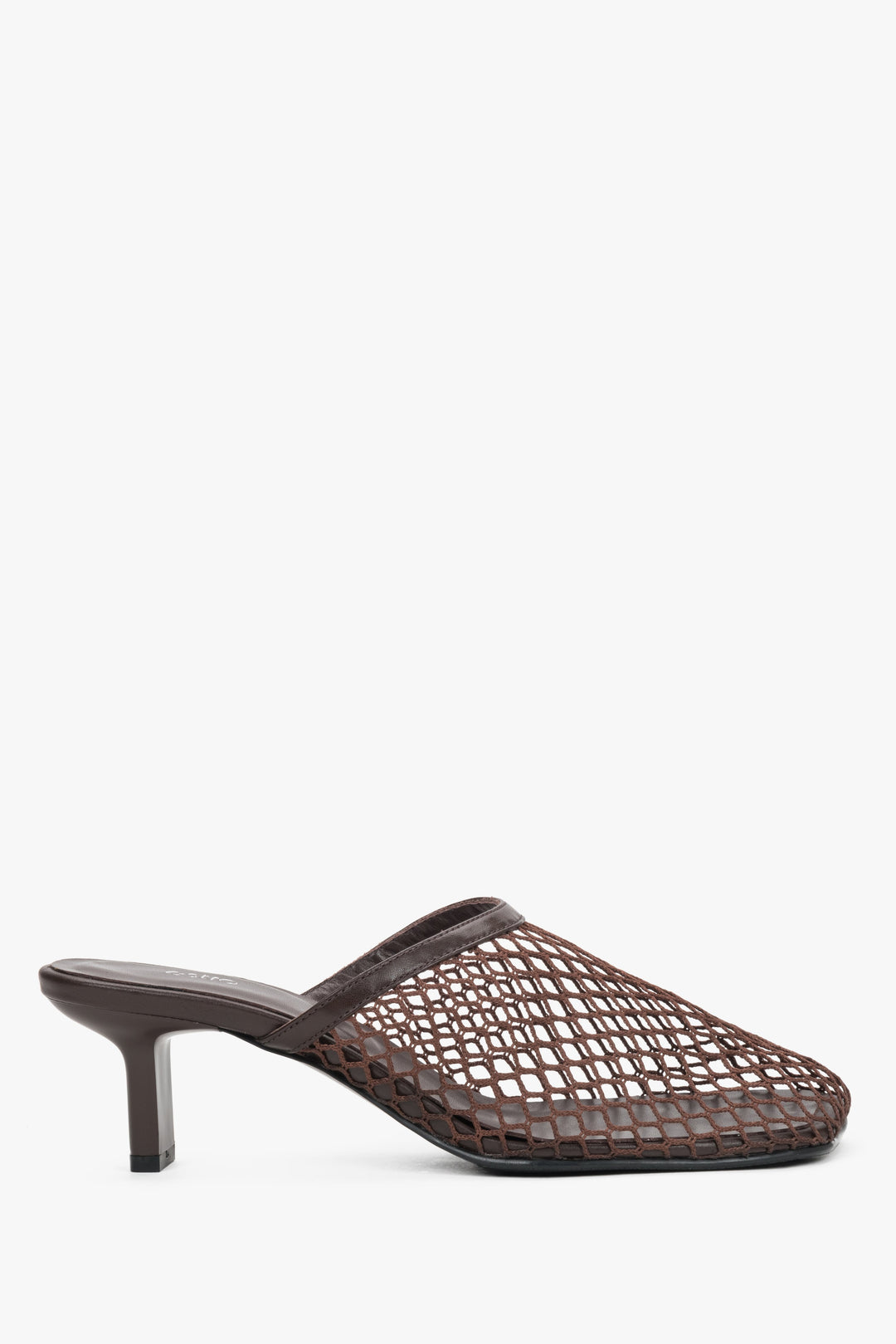 Women’s Dark Brown Perforated Mule Slippers With Stiletto Heel Estro ER00119753.