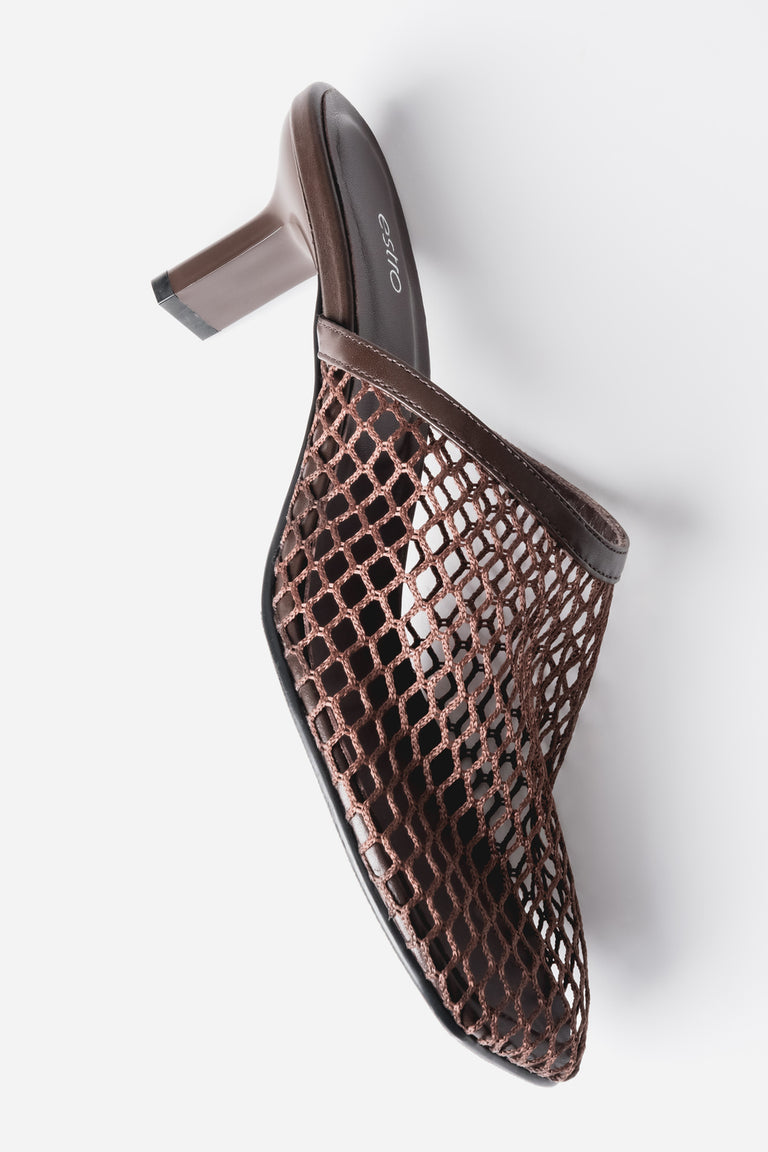 Women’s Dark Brown Perforated Mules with Stiletto Heel Estro ER00119753.