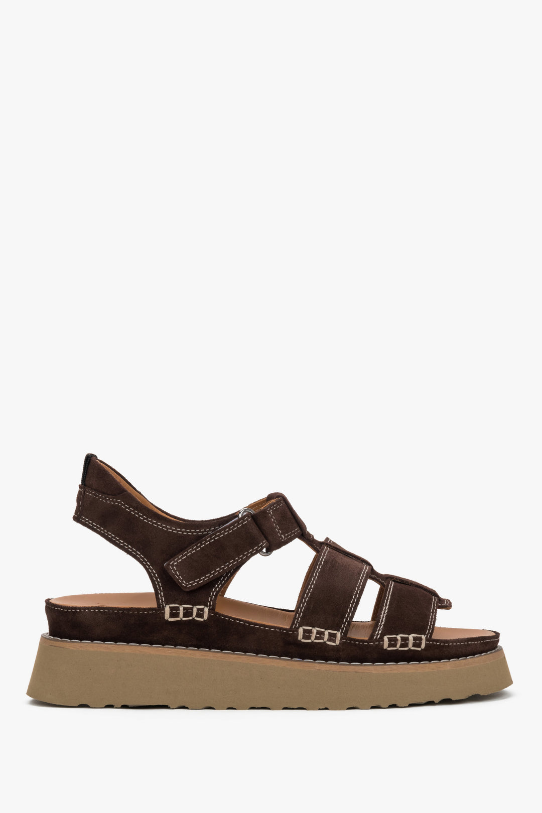 Women’s Dark Brown Platform Sandals made of Genuine Velour with Thick Sole Estro ER00119579.