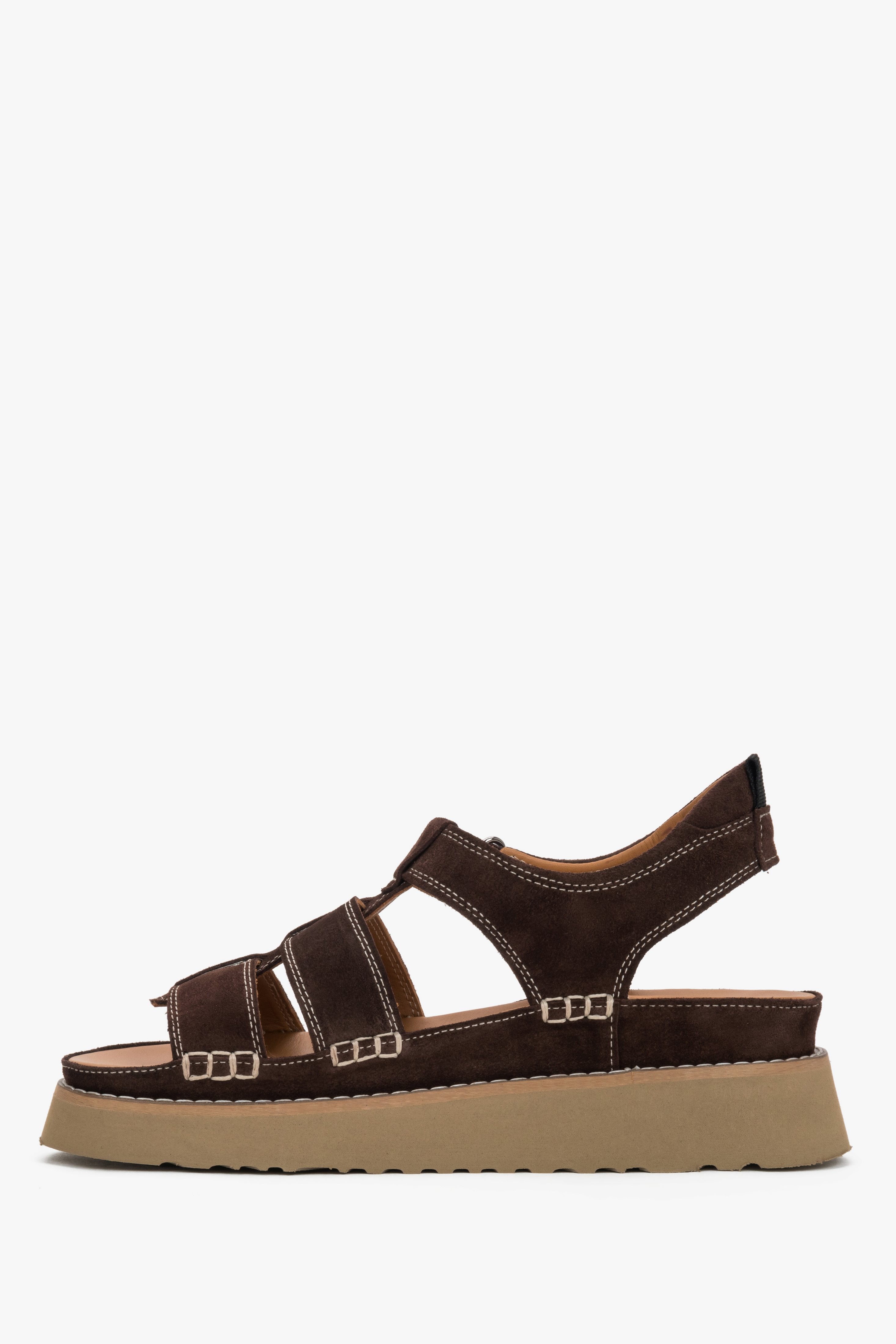 Women’s platform sandals in dark brown natural velour by Estro.