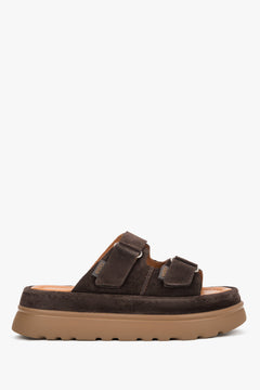 Women’s Dark Brown Platform Slides made of Genuine Velour Estro ER00119940.