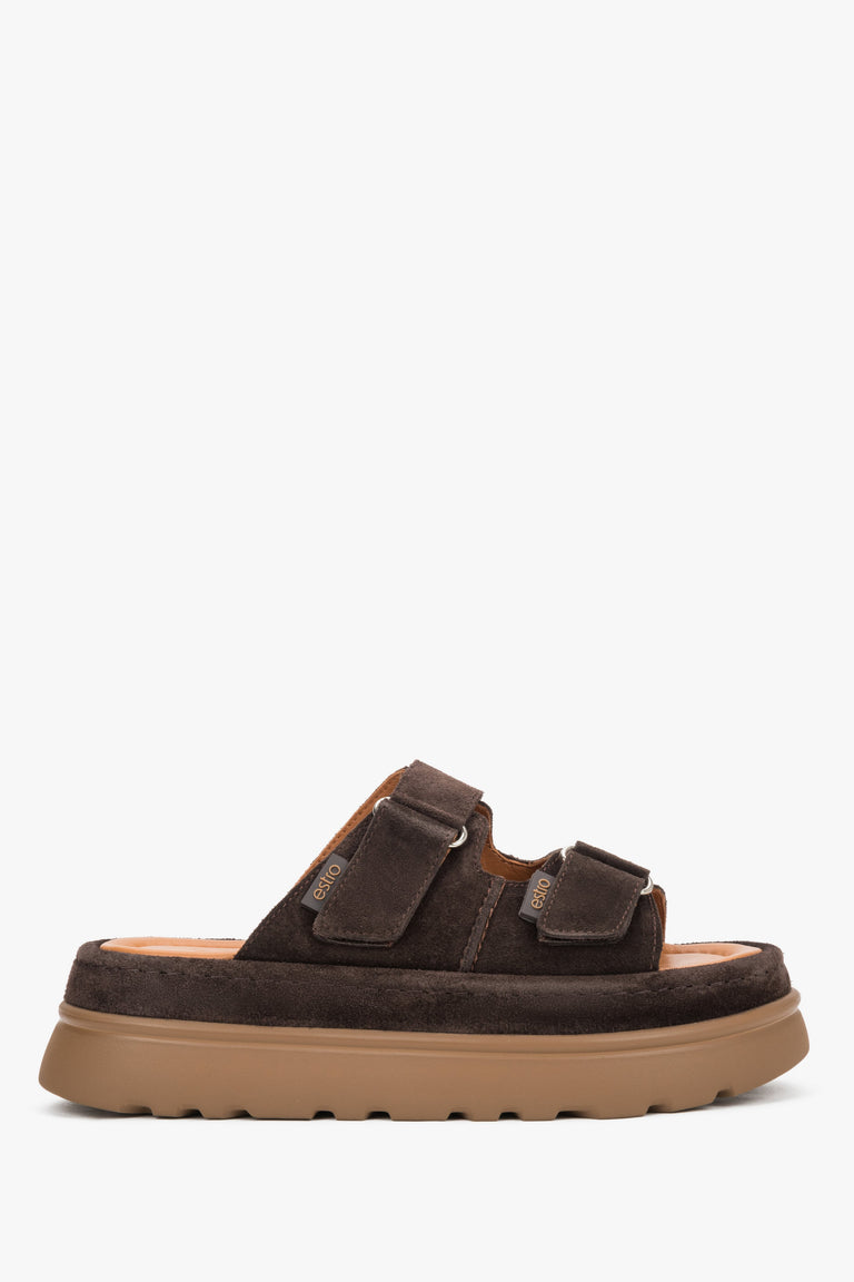 Women’s Dark Brown Platform Slides made of Genuine Velour Estro ER00119940.