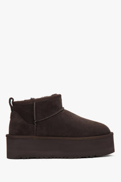 Women's Dark Brown Platform Snow Boots made of Genuine Velour with Fur Lining Estro ER00118699.