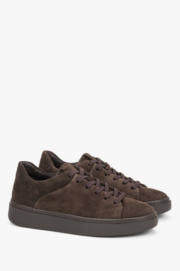 Women's dark brown sneakers made of premium Italian natural velour Estro.