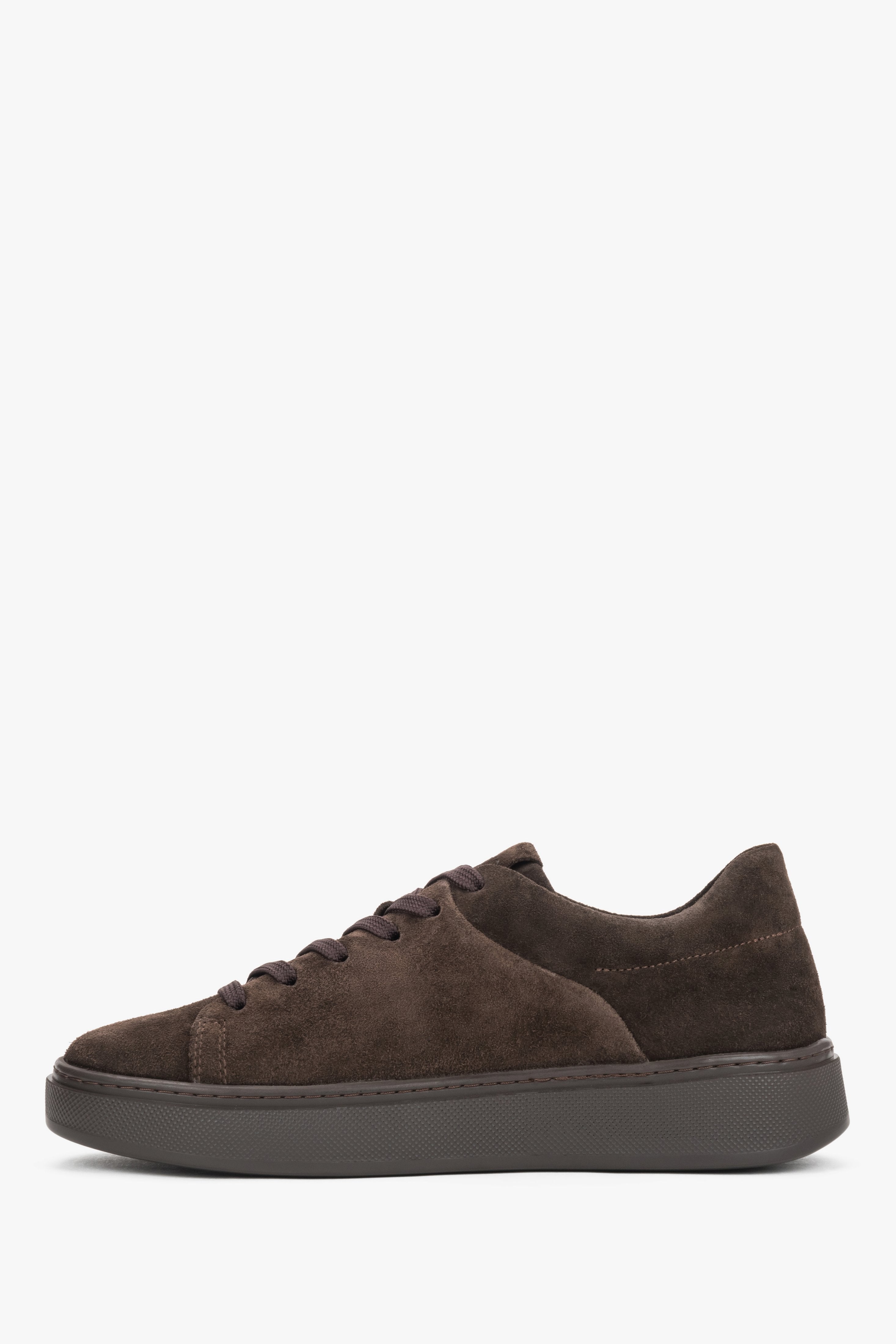 Women's sneakers, dark brown, made of premium Italian natural velour, Estro.