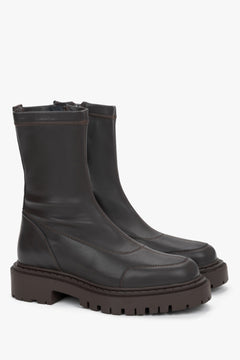 Dark brown women's ankle boots made of premium Italian genuine leather.
