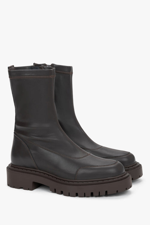 Dark brown women's ankle boots made of premium Italian genuine leather.