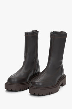 Premium Italian genuine leather dark brown ankle boots for women.